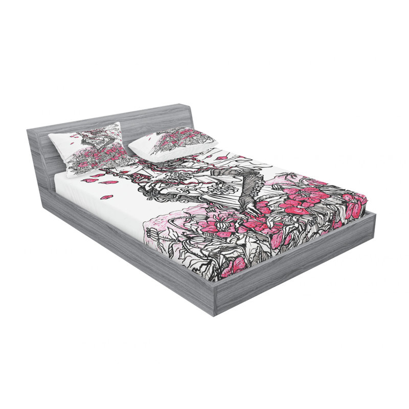 Ensemble de draps floraux Ink of a Womanon, Ensemble de drap pour grand lit avec drap-housse