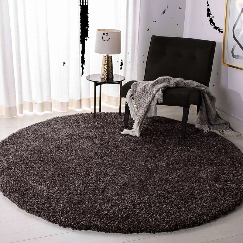 Solid Colour Shag Area Rug, Round 120 cm