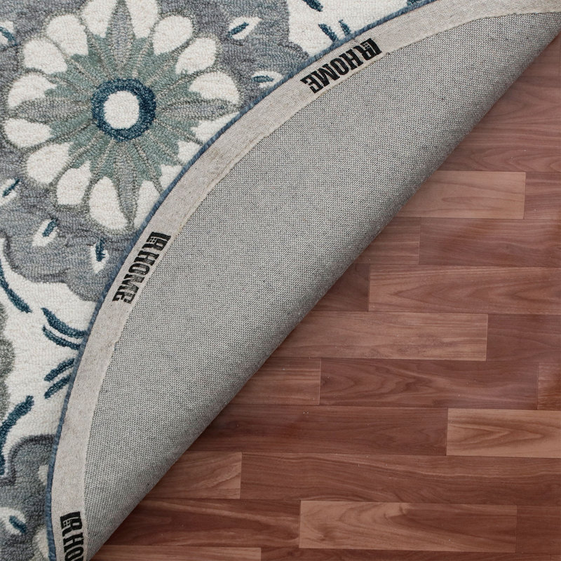 Tapis rond en laine touffeté à la main ivoire / gris, Rond 7 pi 3 po