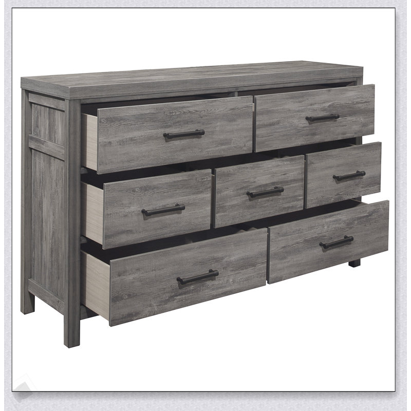 Commode de chambre de style rustique avec 7 tiroirs spacieux, finition grise vieillie, stratifié de mélamine durable, design élégant et fonctionnel
