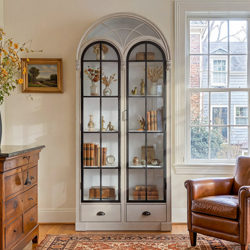 Curio 81'' H Arched Storage Cabinet with Drawer and Hidden Storage
