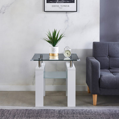 Clear glass top side table | 24"x24"x24" modern end table | sleek design for contemporary home decor | versatile accent piece