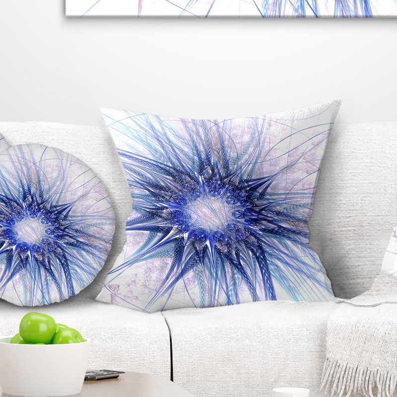 Texture de fleur fractale bleu clair - coussin imprimé abstrait, 18 po x 18 po, Coussin décoratif