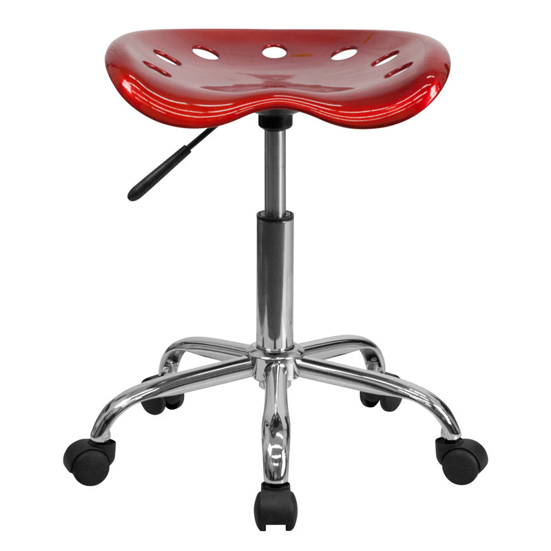 Adjustable Height Industrial Stool with Removable Casters/Wheels, Wine Red