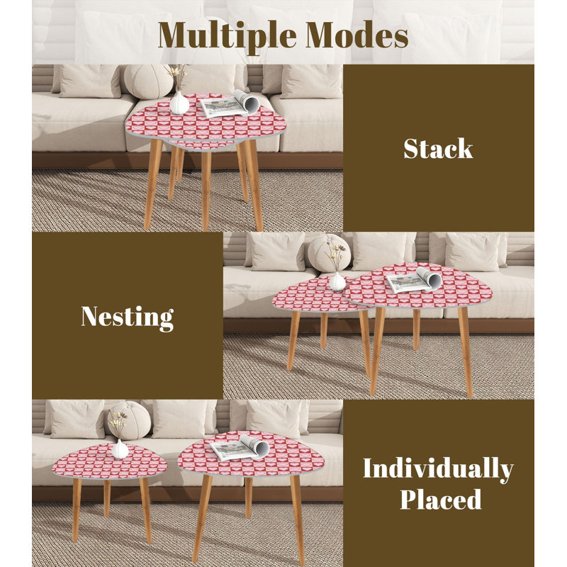 Triangle Nesting Coffee Table Set of 2 Hearts chess grid seamless pink chess board End Table Modern Minimalist Side Table Set for Living Room Bedroom