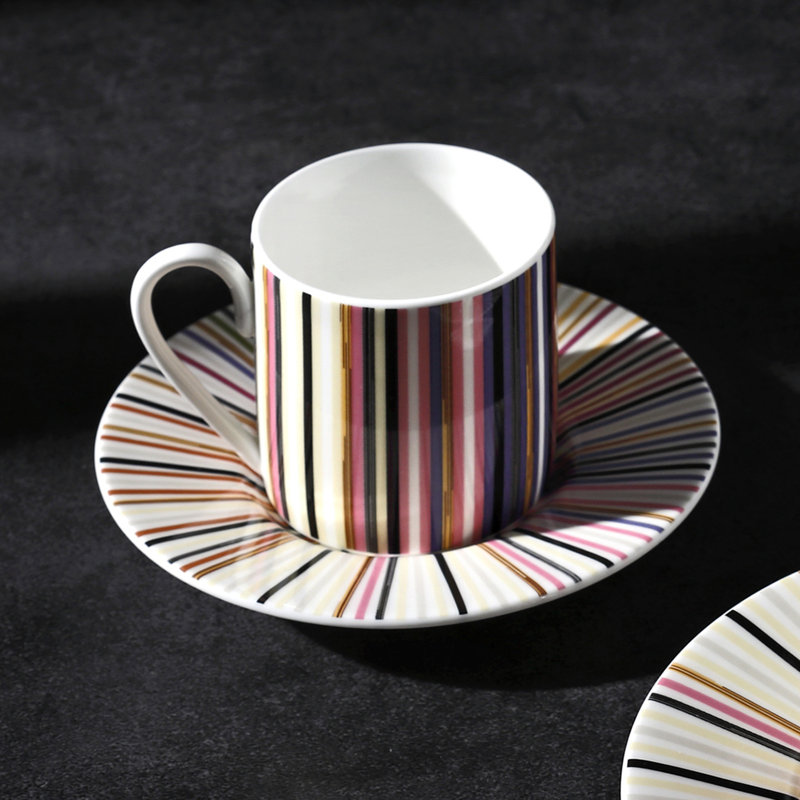 Missoni Coffee Cup & Saucer STRIPES Set Of 2 In Luxury Box Jenkins 156 Diam. 2.3", H 2.5", Cap. 4 Oz, Saucer Diam. 4.75"