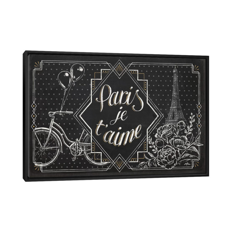 « vive paris iii », art textuel sur toile tendue, H 40 po x l 60 po x P 1,5 po, Toile avec cadre noir, Pas de tapis