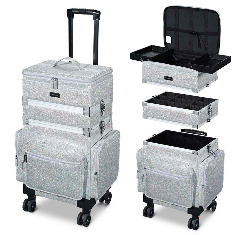 Merianne Metal 3 Compartment Makeup Organizer, Silver