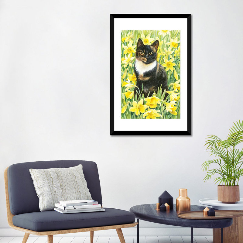 «Motley in Wild Daffodils», impression sur toile, H 24 po x l 16 po x P 1 po, Papier d'art encadré noir, Blanc