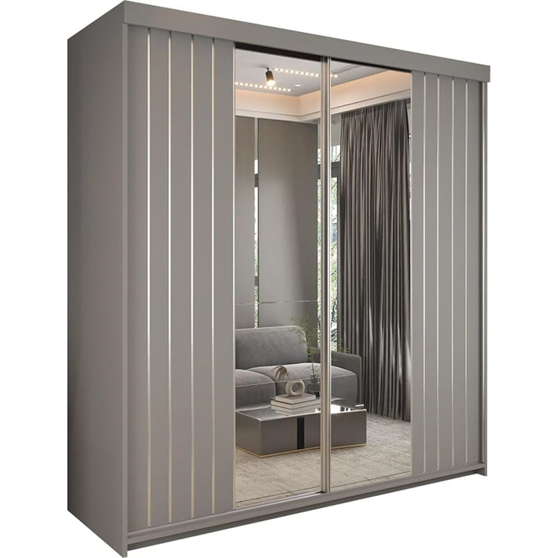 2 Door Laminate Wardrobe, Grey, 217cm H x 150cm W x 62cm D