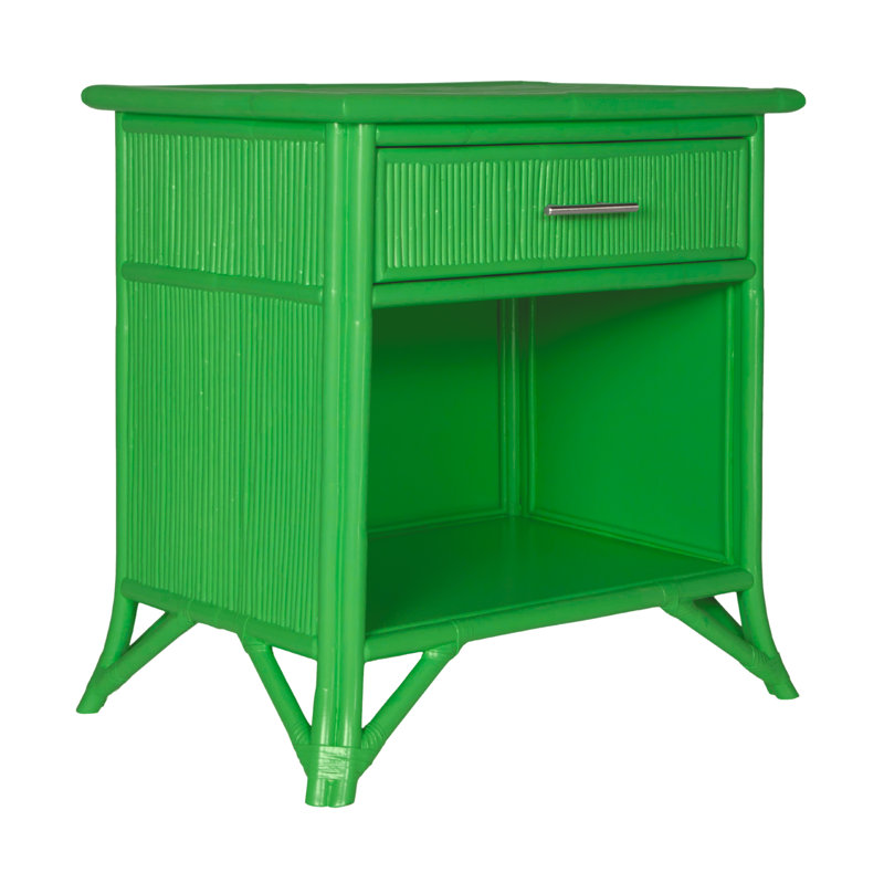 Pencil Rattan 1 - Drawer Nightstand, Bright Green