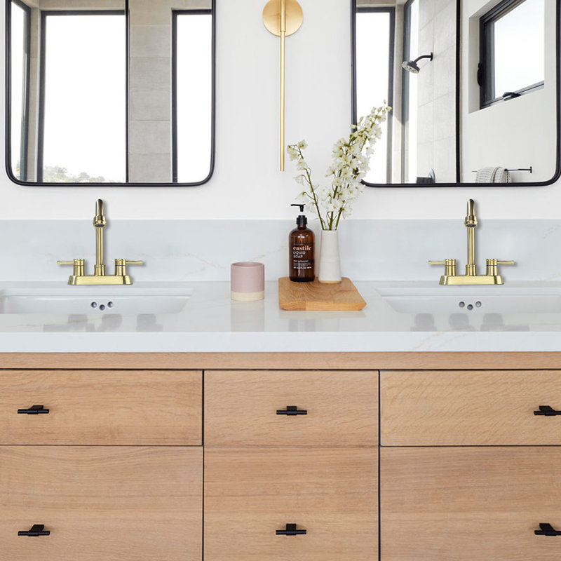 2-handle Bathroom Faucet with Drain Assembly, Brushed Gold