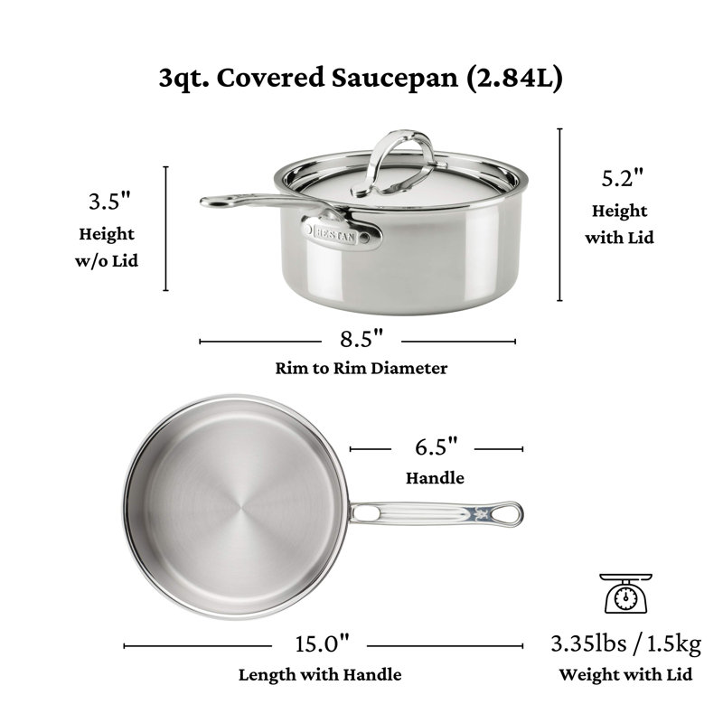 "V1: Probond® Luxe 5-Piece Professional Clad Stainless Steel Skillet Set 5-Piece Set  (8.5”Skillet, 3Qt Saucepans, And 3.5Qt Sauté)"