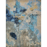 Picasso hand-knotted Wool/Silk Blue/Silver/Black Area Rug