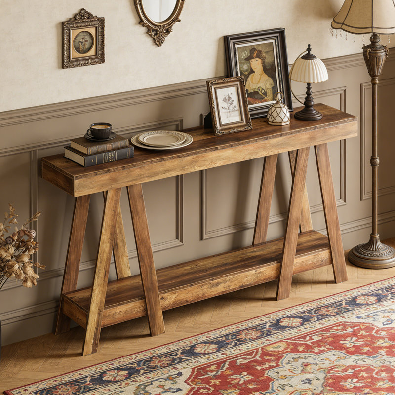2-Tier Farmhouse Console Table Entryway Table Behind Sofa