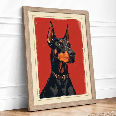 Alert Doberman Retro - Framed Print