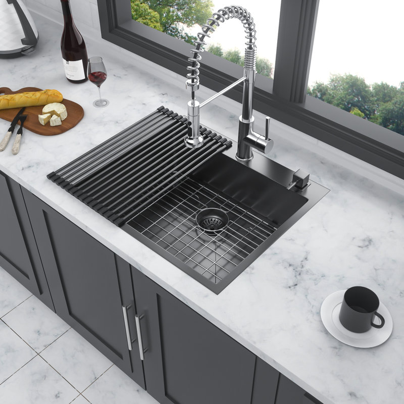 Évier en acier inoxydable 25 po x 22 po noir bronze industriel - pour un bassin de style cuisine luxueux avec gabarit pour une installation facile