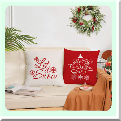 Festive Velvet Holiday Pillow Covers - Set of 4 Red Trees Snowflakes Cushion Protectors for Outdoor Sofa and Home Decor - Merry Xmas Theme