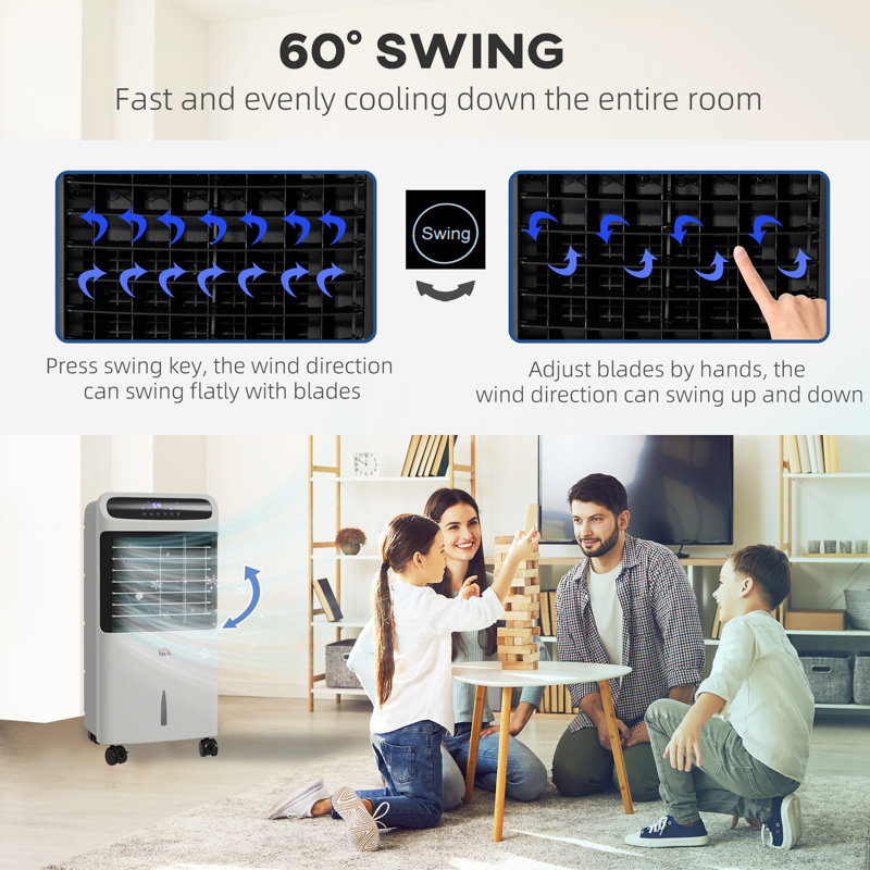 Windowless Portable Air Conditioners With Remote, 3-IN-1 Evaporative Air Cooler With Display, 3.2-Gal Tank , 3 Modes & 3 Speeds, 60° Oscillation, 12H Timer, Swamp Cooler For Indoors