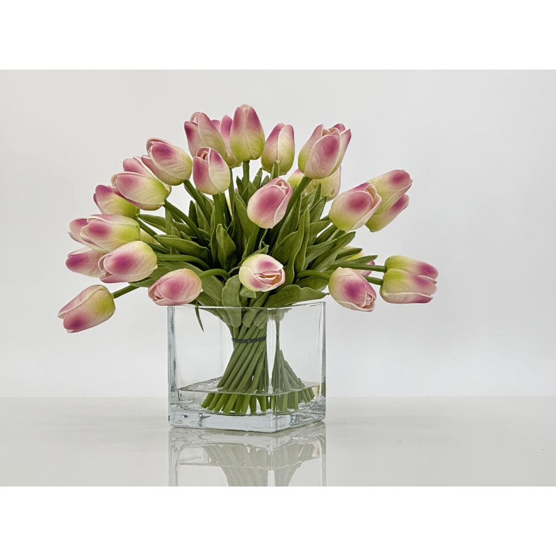 Tulipes 30 tiges, arrangement moderne, tulipes réelles, pièce maîtresse artificielle pour toujours, Rose foncé