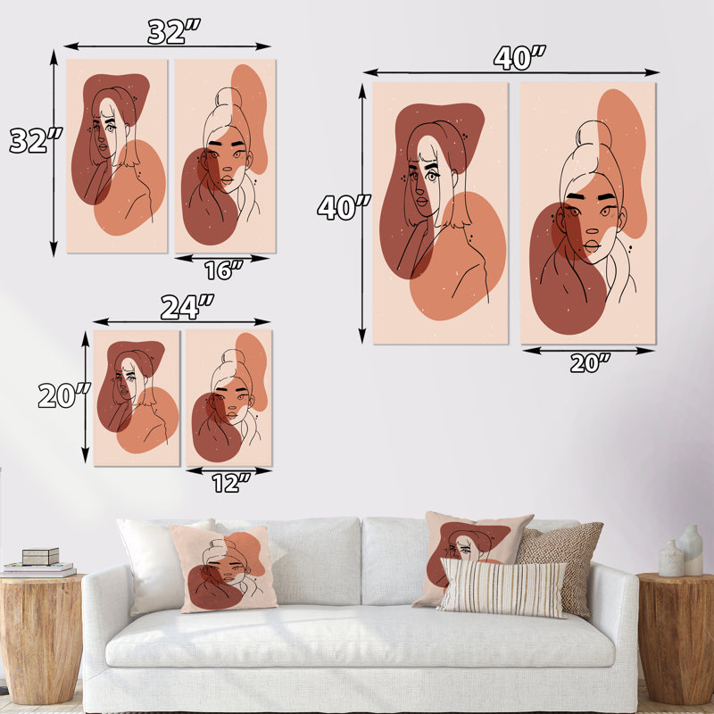 «Pop Retro Woman Portrait Minimalistic I», ensemble de 2 impressions, H 20 po x l 24 po x P 1 po, Toile tendue