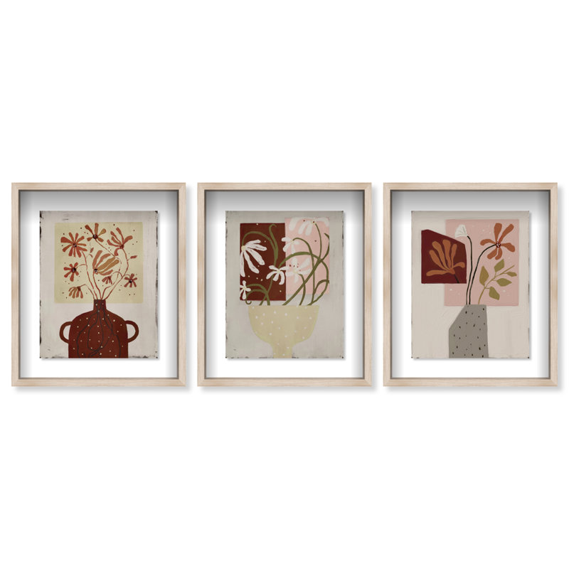 Modern Vases Set Shadowbox Floral & Botanical Print by Oliver Gal, Black Frame, 16 x 20, 31.5" H x 25.5" W
