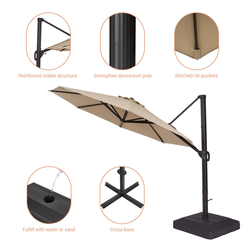 Cynar 132'' Cantilever Umbrella with Base, Sand