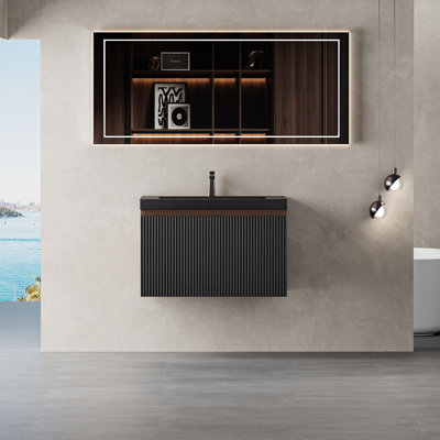 Meuble-lavabo mural avec lavabo à surface solide