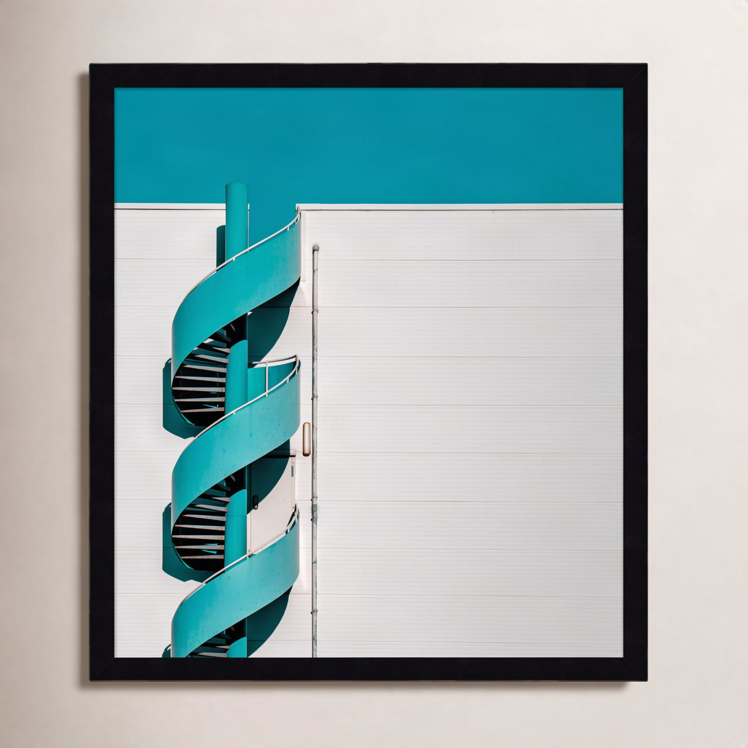 Spiral Staircase Teal Photo Print, Black, 21" H x 19" W x 1" D