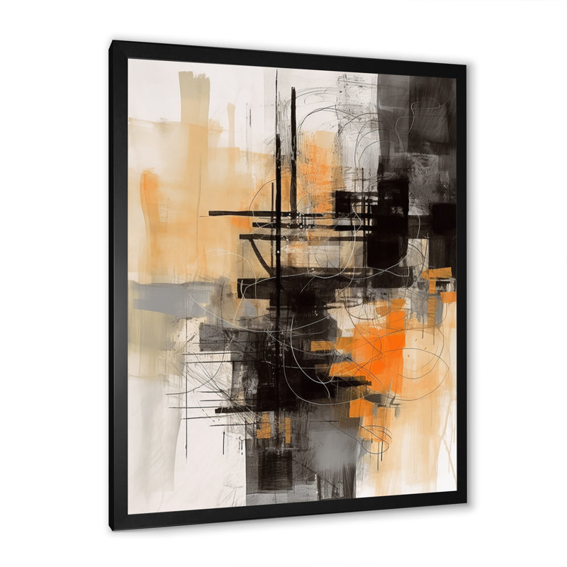 «Abstract Design Shapes II - Abstract Collages», art mural sur toile, Cadre photo noir, H 20 po x l 12 po x P 1 po
