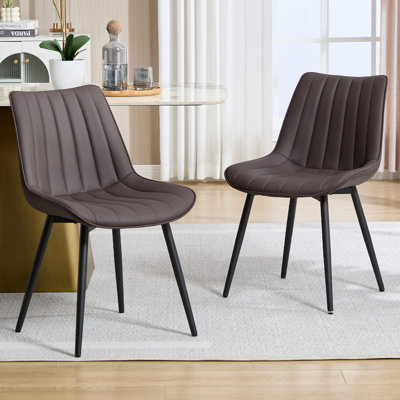 PU Leather Upholstered Dining Chairs, Modern Side Chairs with Metal Legs Brown (Set of 2)