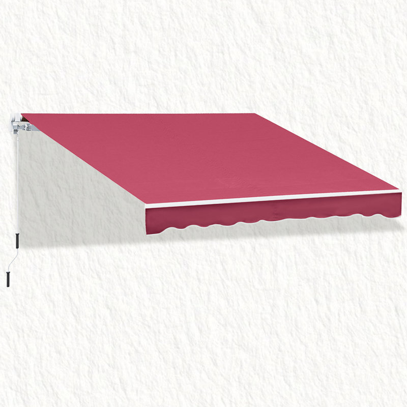 Manual Retractable Awning For Patio And Windows - Sturdy Aluminum Frame, Heat Reduction, Water-Resistant Fabric, Red