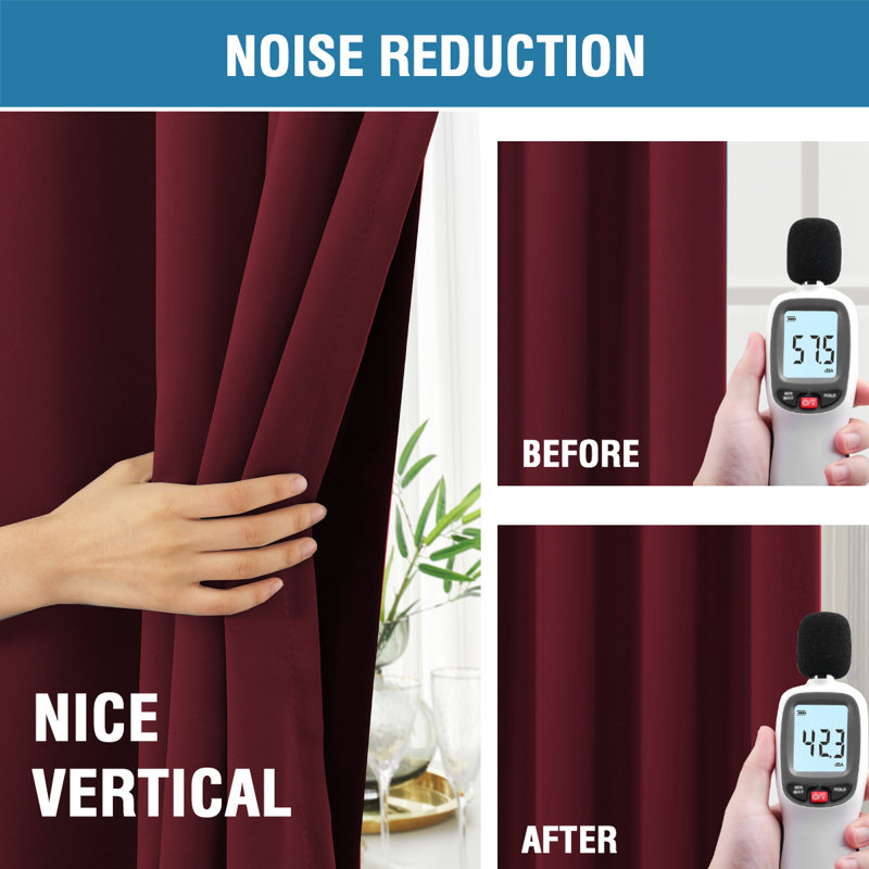 100% Blackout Curtains for Bedroom with Liner Full Room Darkening Curtains Thermal Insulated Back Tab/Rod Pocket Window Drapes for Living Room, 2 Panels