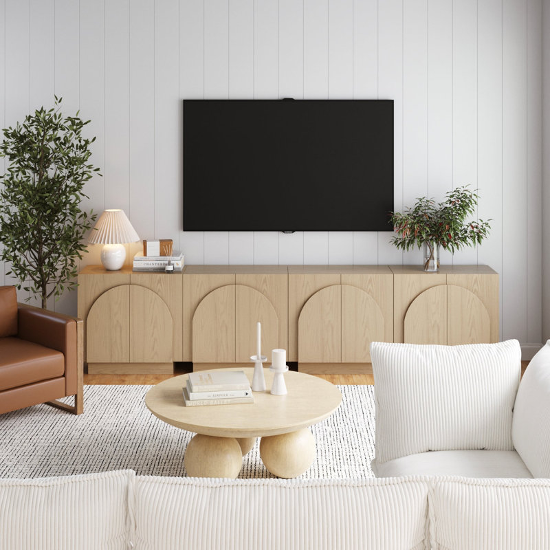 Eastampton Solid Wood TV Stand 2 - Door Accent Cabinet (4-Piece Set), Gray Oak