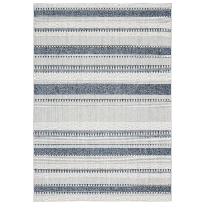 Howle Tripoli Mateo Modern Striped Indoor/Outdoor Area Rug, Dark Blue/Cream, Rectangle 5'3" x 7'3"