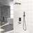 Wall Mounted Shower With Waterfall Tub Spout - 12" Square Rain Head, Handheld, Oil Rubber Bronze, , -Balanced Valve System 12 Inch Rainfall-127299665