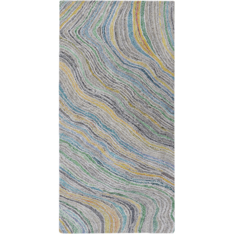 Tapis gris / multicolore touffeté à la main Rapids, Tapis de couloir 2 pi 6 po x 5 pi
