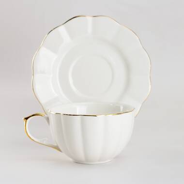 Simply Elegant White and Gold Fluted Teacups - set of four