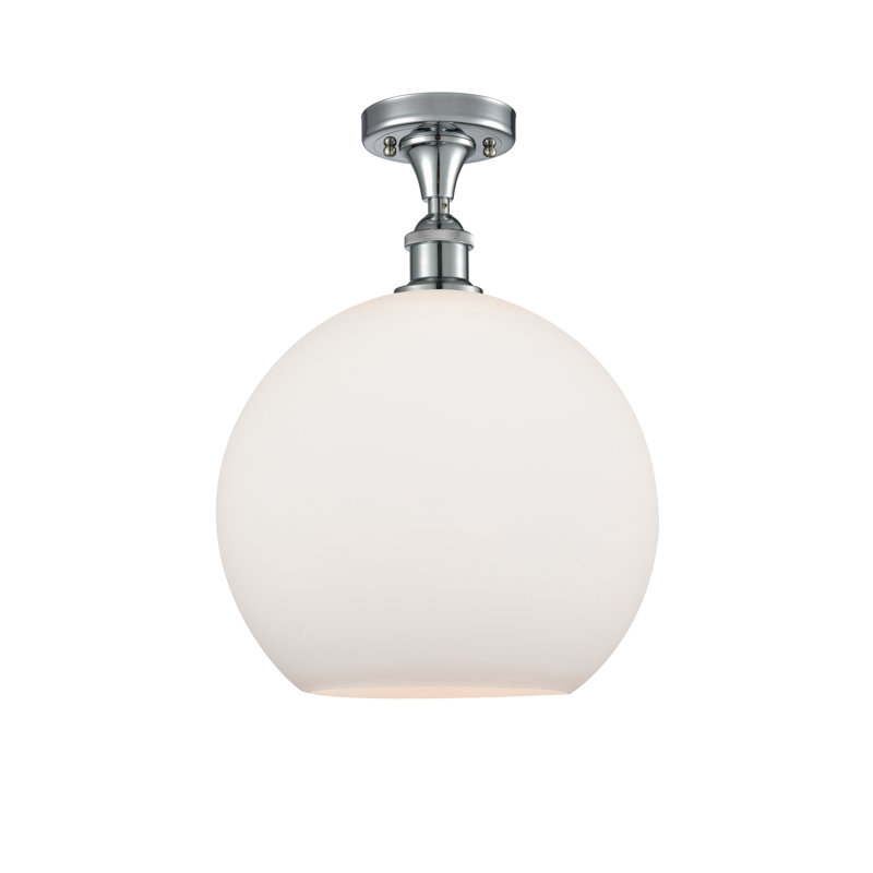 Plafonnier semi-encastré 1 lumière Cindi, Blanc mat, H 16,38 po x l 11,75 po x P 11,75 po, Chrome poli