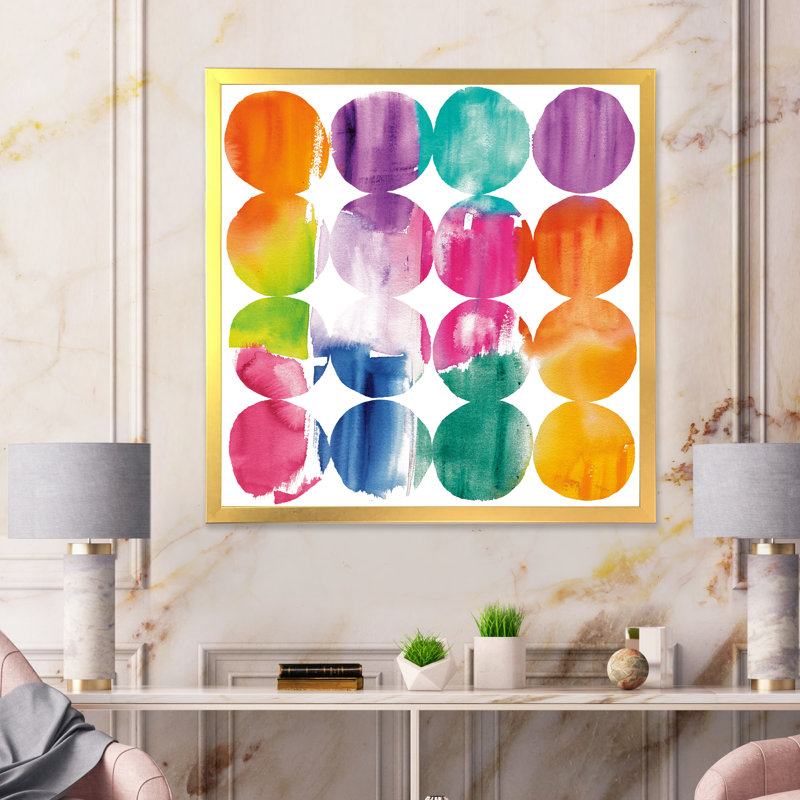 «Circle Abstract Colorfields», reproduction d'art sur toile, Cadre blanc, H 16 po x l 16 po x P 1 po