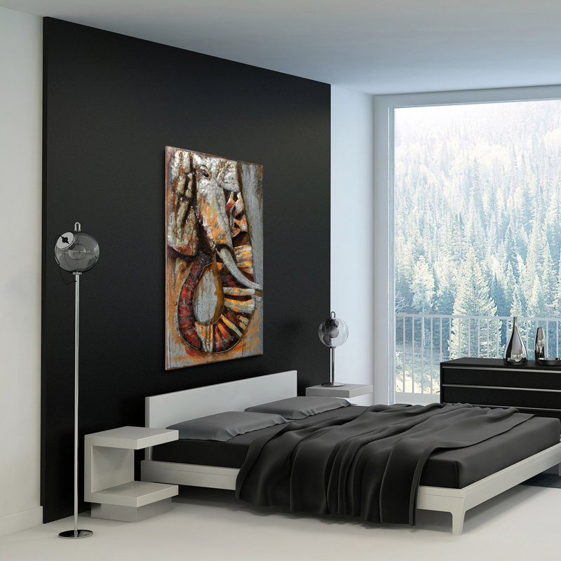 Large Mixed Media Abstract Elephant Canvas Wall Art