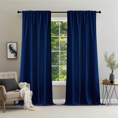 Rideaux occultants en velours bleu 84 po - 2 panneaux isolants et isolants avec passe-tringle pour salon, chambre à coucher, salle à manger et intimité