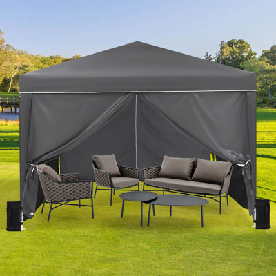 Tente imperméable avec auvent 10 x 10 pi avec 4 parois latérales - Pavillon de jardin extérieur robuste pour le camping, la cour, la plage, les fêtes - Protection contre les rayons UV, installation facile, sac de transport, avec rideaux latéraux