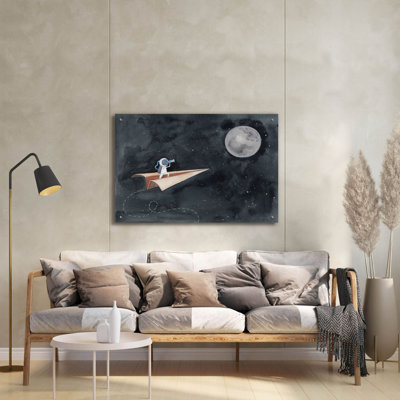  «Papier avion à la lune» par Rachel Nieman, art mural en verre acrylique, 36 po x 24 po
