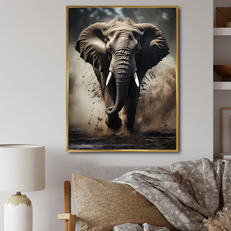 Éléphant Banwari Glimmers of Grace - imprimé, H 20 po x l 12 po x P 1 po, Cadre flottant doré