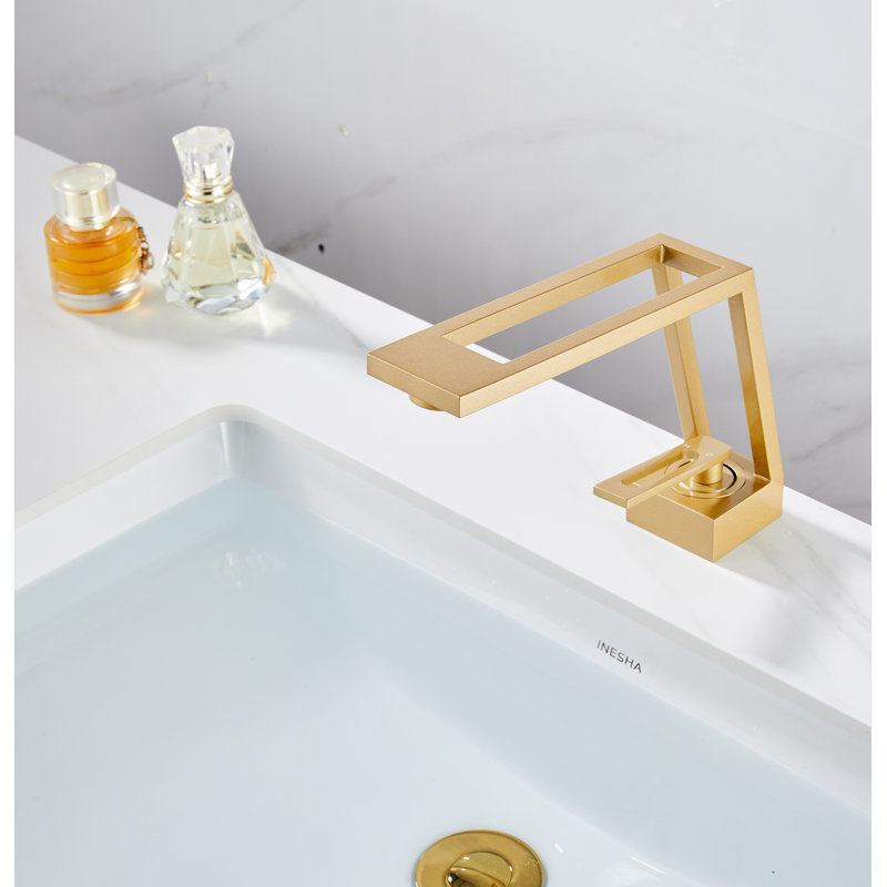Robinet de lavabo de salle de bain à poignée simple 1 trou, Or brossé