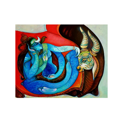 Bhola - Shiva avec Nandi | Acrylique sur toile | Par Devendra S Potdukhe