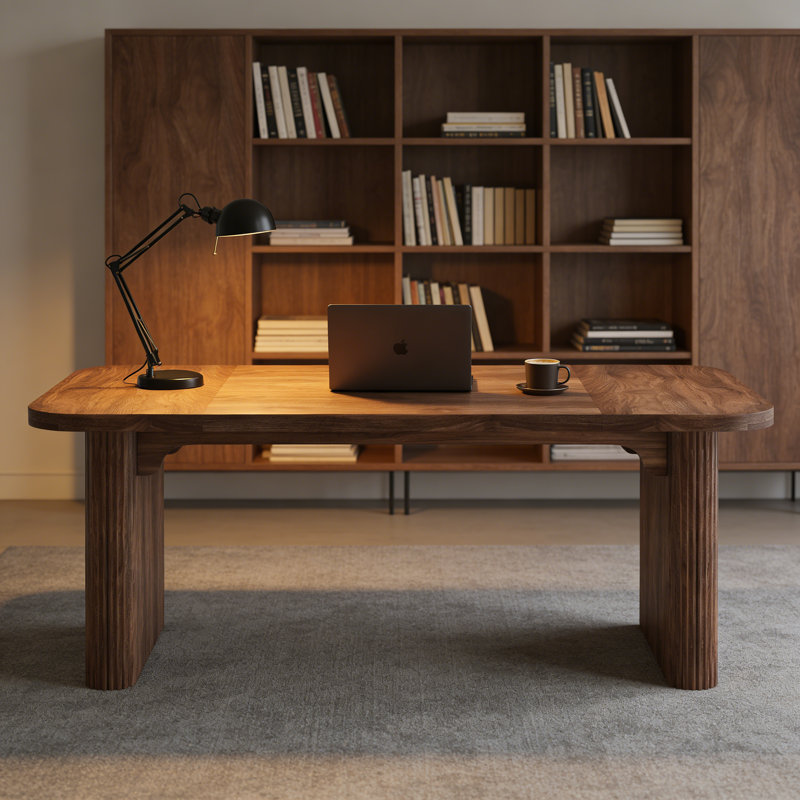 Rectangular Writing Desk With Wood Brown Engineered Wood Top For Home Office, Brown