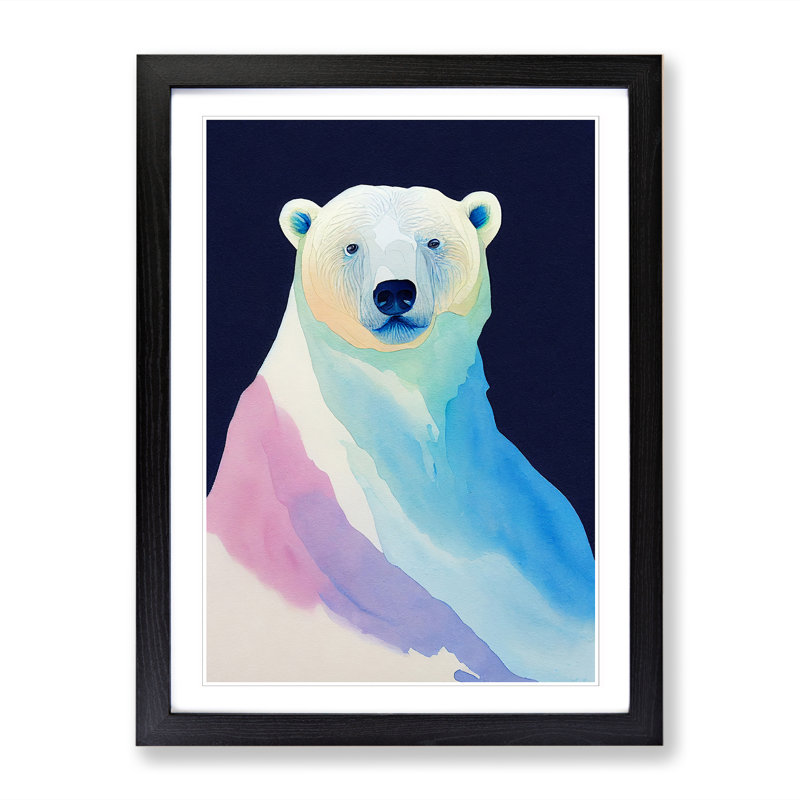 Watercolour Polar Bear - Single Picture Frame Print, 64cm H x 46cm W x 2cm D, Oak