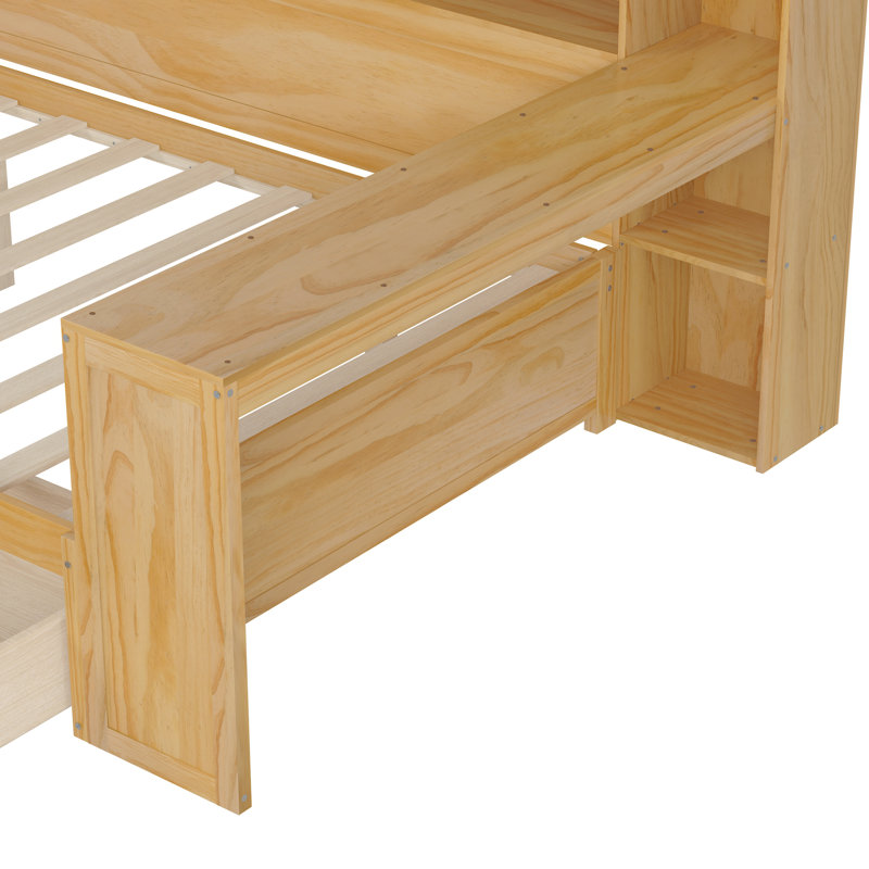 Lit de jour double en bois avec tablettes de rangement, lit multifonctionnel avec deux tiroirs de rangement et bureau d'étude